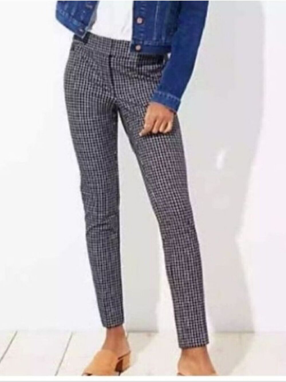 Loft Petites Marisa Skinny Ankle Pants Black White Small Check Plaid Print 10P